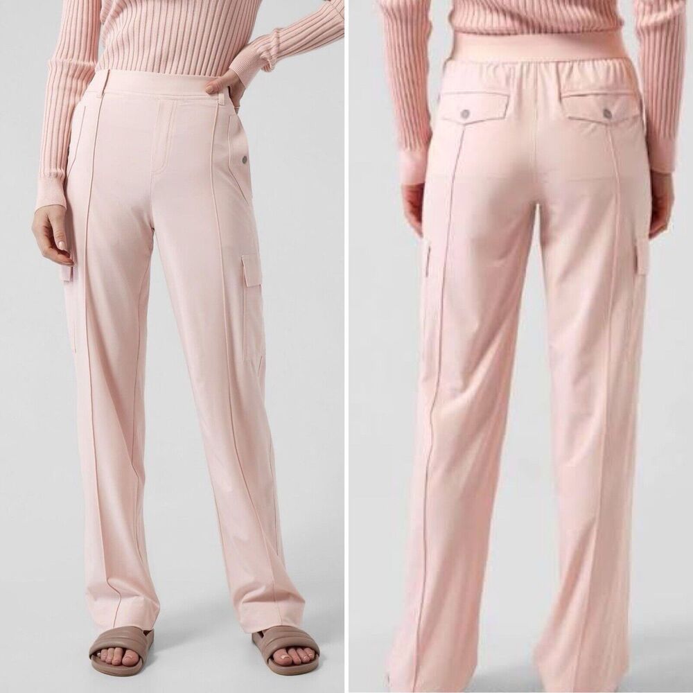 Athleta Pink Vienna Wide Leg Pants Cargo Pull-on Elastic Waist 10